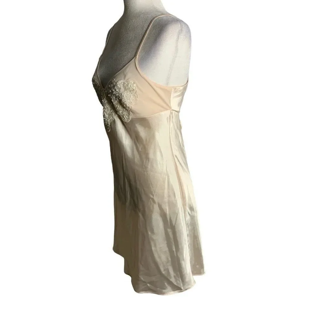 Vintage Beaded Satin Peignoir Set M Pink Half Robe Sweetheart Adjustable Straps